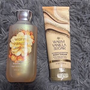 Bath & Body Works Warm Vanilla Sugar Set (Bundle two) bubble bath & body cream